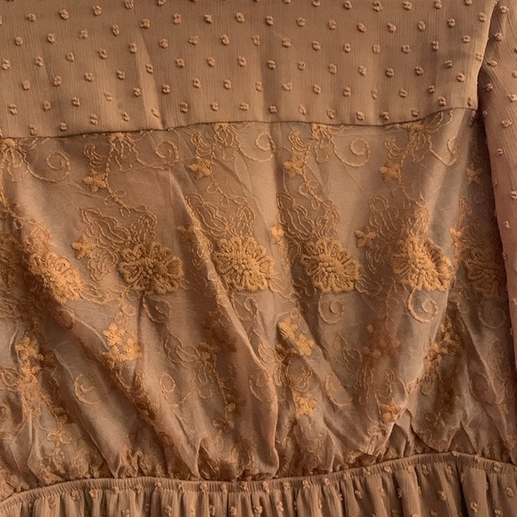 Polagram Burnt Orange Lace & Swiss Dot Midi Dress - Picture 2 of 4